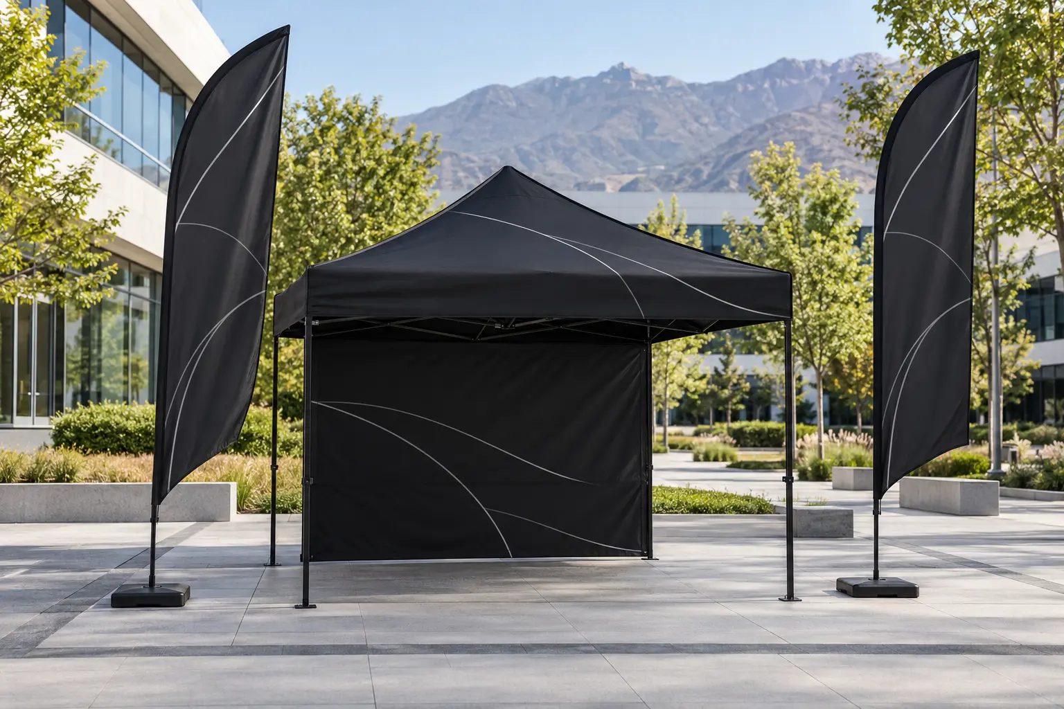 Carpa y banderas publicitarias para eventos