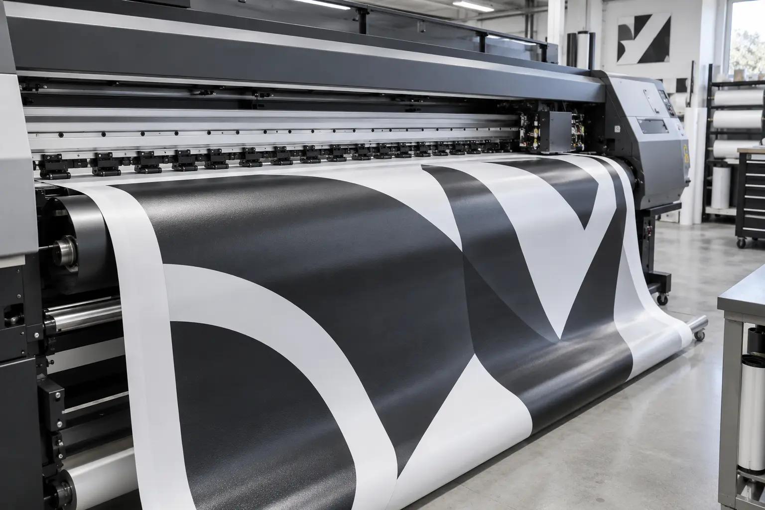 Plotter de impresión de gran formato produciendo una gráfica